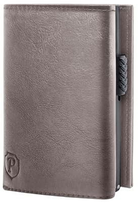 premitem Slim Wallet mit Münzfach - Leder Herren Geldbörse Geldbeutel klein mini Portmonee Kreditkartenetui Leder Kartenetui Echtleder Karten Portemonnaie Silber