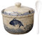 TuYines Ceramic Sugar Bowl with Lid and Spoon, Spice Jars with Lid for Sugar, Salt, Cheese