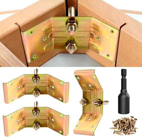 Pisman Table Leg Brackets Heavy Duty, Corner Braces for Wood Furniture | 4-piece set with hanger bolt driver, kerf mount hardware, for dining table desk bench repair, iron braces