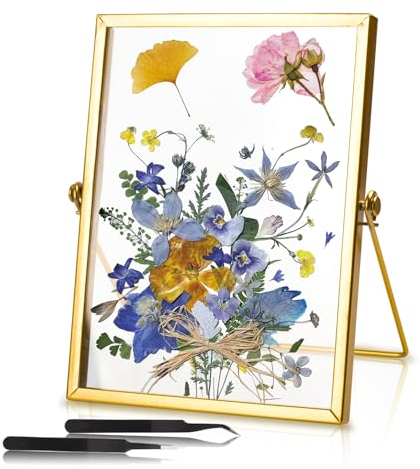 Unvtap Gold Photo Frame 8x6 Inch Glass Frames for Pressed Flowers Double Sided Transparent Pressed Flower Frame Countertop Display Glass Picture Frames Handmade Plant Specimen Artwork Picture Frame