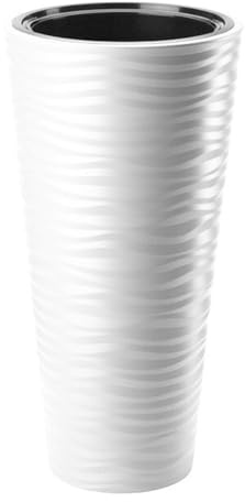 B2C Round Tall Plant Pot Elegant Large Flower Indoor Outdoor Garden Planters Sahara (White, H 56cm x D 30cm)