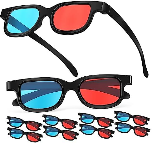Veemoon 3D Movie Gaming Glasses, 10Pcs Red Blues 3D Viewing Glasses for Anaglyph Stereoscopic Photos Projector Computer Screens Game