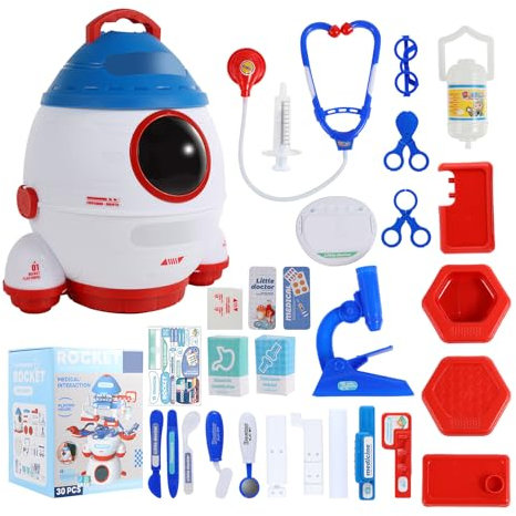 graneat Kinder-Arzt-Set,30 Raketenförmige Arzt-Spielzeuge Stethoskope und anderes Zubehör,Kinder-RollenspielMedizinisches Spielzeug,Simuliertes medizinisches Familienspielzeug für Kinder ab 3 Jahren