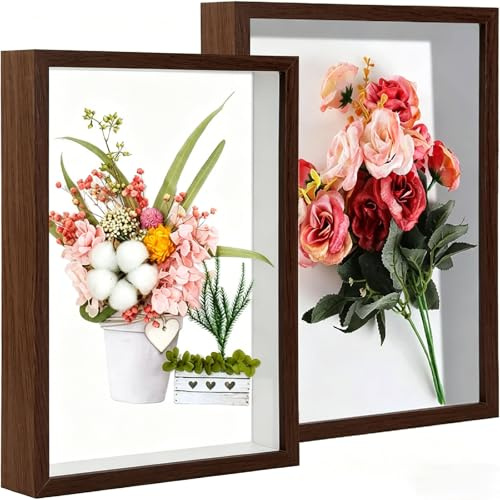 A4 Shadow Box Frame 2 Pack, 3D Deep Box Frames for Crafts, Wooden Display Shadowbox with Clear Front, Wall & Tabletop for Memorabilia, Tickets, Dried Flowers & Photos