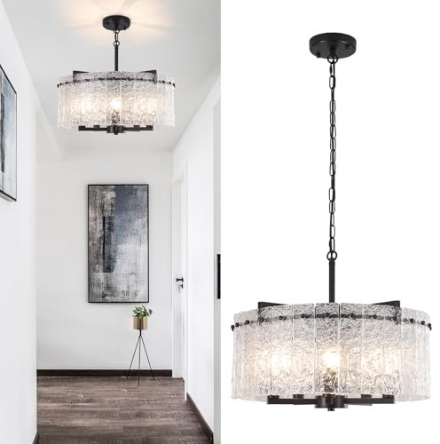 WTUOING Lámpara De Araña Cristal 5 Luces Negro Lámpara Colgante Redonda de Cristal colgante lámpara de techo moderna para Comedor dormitorio Salón Restaurante