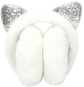 AOWVUTS Damen Winter Ohrenwärmer Faltbare Plüsch Ohrenschützer Cartoon Pailletten Katzeohren Warme Ohrschützer Winddicht Earmuffs Bequemer Weicher Ohrenwärmer für Innen Outdoor