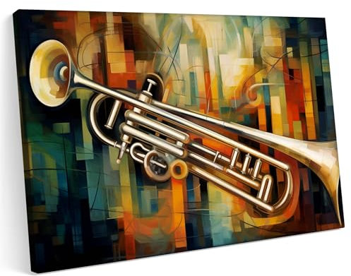 Printonia Leinwandbild m Bild auf Leinwand 70x50 Trompeten Trompeten Musik Abstrakte Kunst Klang