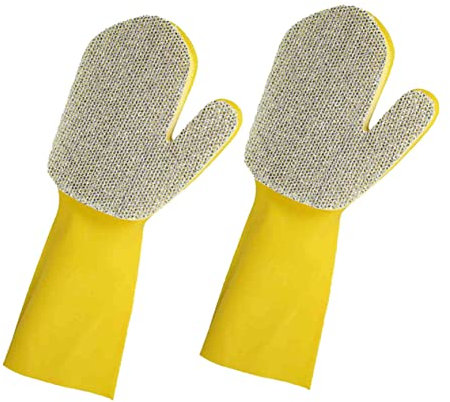 minkissy Reusable Cleaning Gloves 2pcs Household Kitchen Dishwashing Gloves with Silver Glitter Latex for Washing Plates and Dishes