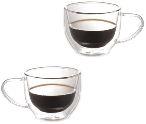 Premium Glass Coffee Mugs with Handle Set of 2, Double Wall Transparent Tea Glasses for Hot/Cold Beverages, Perfect Design for Americano, Cappuccinos, Tea and Beverage 280ml Cup (280ml Cup set of 2)