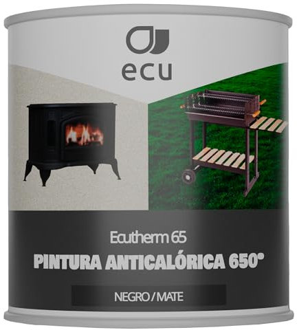 PINTURAS ECU - Pintura Anticalórica Negra Mate para altas temperaturas de hasta 650º - 750ml - Especial para estufas, chimeneas, hornos, barbacoas, aluminio (Negro Mate, 750 mililitros)