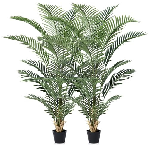 VeriNatural Artificial Plants Indoor Large Tree - 150cm UV-Resistant Tall Faux Areca Tropical Palm in Pot - Fake Plastic Plants Perfect for Outdoor Home Office Balcony Garden Decor (2Pack), VN125