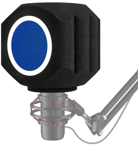 Microphone Wind Shield Pop Filter Isolation Ball, Acoustic for Record Studios Mic, Sound-Absorbing Foam Five-sided Seal Design to Effectively Reduces Noise and Reflections, black