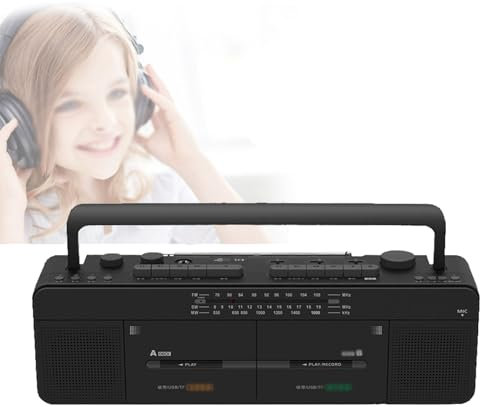 OZTYSGXM Cassette Player Recorder, Double Tape Player, Cassette Boombox Radio, AM/FM Radio, MP3/U Disk, TF Card Playback, One-Click Recording/Transcription, Classic Style