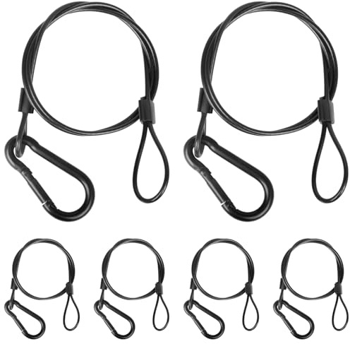 jindaaudio Säkerhetskabel för belysning med öglor (6-pack), 25 kg laststeg, ljus, säkerhetskabel, svart säkerhetskedja som hänger på fackverk, rostfritt stålband (diameter 2 mm/0,08 tum, längd 50 cm