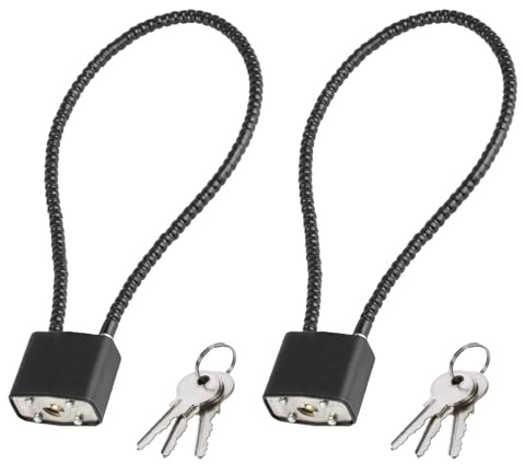 2 PCS Steel Padlocks with Keys,Rope Padlocks with Keys,Robust Long Shackle Padlock,Flexible Cable Lock for Outdoor, Indoor,Wheelie Bin,Gym Locker, Wire(Black)