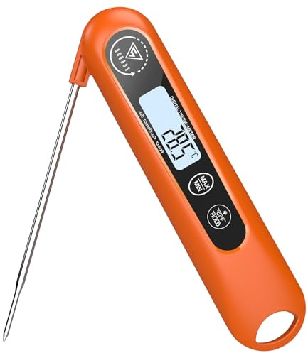 DOQAUS Meat Thermometers, 3S Instant Read Food Thermometer with Backlight | Accurate Meat Thermometer Probe With Foldable Food Probe, Auto On/Off, Cooking Thermometers for Kitchen, BBQ, Water, Orange