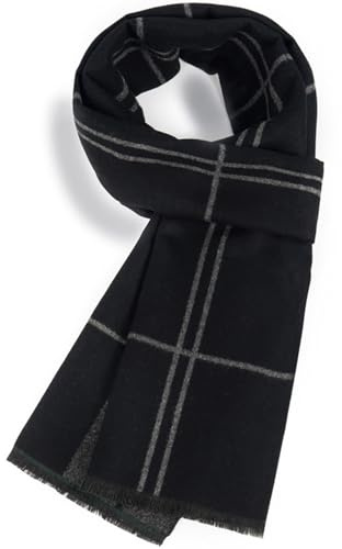 Enwokran Sciarpa da Uomo- Classica e Elegante Lunghe Invernali Calde e Leggere Scozzesi Uomo Regalo 185x33cm (Nero)