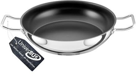 GastroSUS Industar PLUS Schmorpfanne mit UniverSUS Oberflächenstruktur, ohne PFAS/PTFE, 163151-28, Edelstahlpfanne Induktion, 28 cm