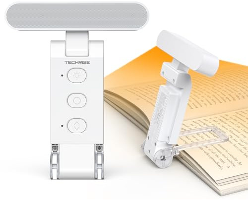 TechRise Leselampe Buch Klemme, Augenschonende Leselampe mit 5 Farbtemperatur & 6 Helligkeiten,700mAh USB Wiederaufladbare Leselicht, Buchlampe zum Klemmen mit 12 LEDs für Kinder, Buchliebhaber