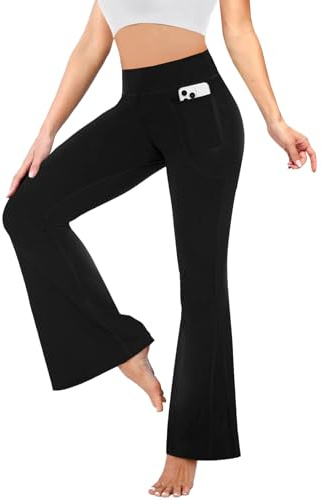 Fiohiros Legging Femme avec Poches, Taille Haute Effet Ventre Plat Bootcut, Pantalon Yoga Élastique pour Le Sport et la Gym (FR/ES, Alpha/Lettres, S, Taille Normale, Taille Normale, Noir)