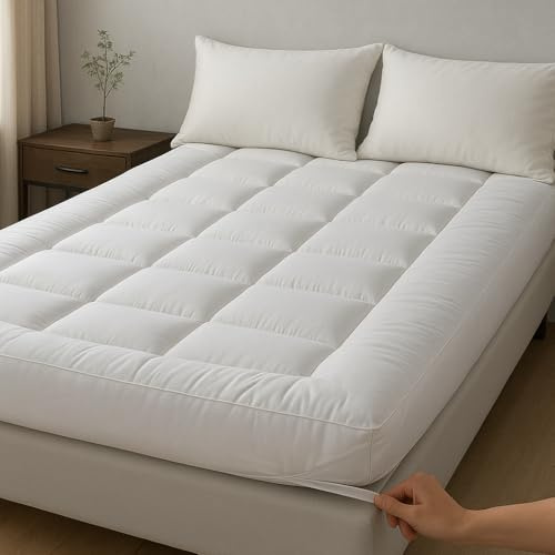 Extra Deep 10cm Mattress Topper Double Bed – Ultra Soft Quilted Microfibre, Orthopaedic Support, Breathable, Hypoallergenic, Washable with Elasticated Corner Straps, Anti-Allergy Comfort