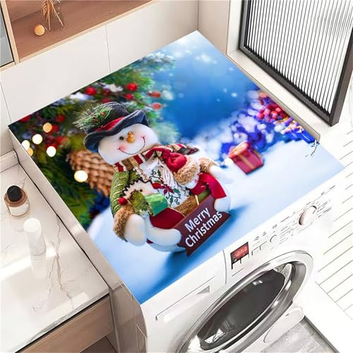 Highdi Housse de Protection pour Machine à Laver Top Motif Bonhomme de Neige, Coussin de Machine à Laver Antidérapant, Tapis de Protection pour Dessus Sèche-Linge Séchage Rapide (Bleu 3,30x40cm)