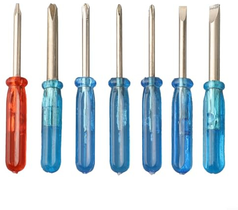 Yuanpgky Set di 7 mini cacciaviti con testa a stella, intaglio e croce per riparazione e smontaggio di piccoli oggetti, realizzato in acciaio 45# nei colori blu e rosso, lunghezza 45 mm