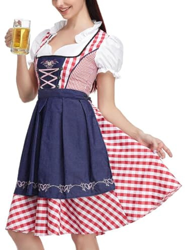 Vestido de festival bávaro – a cuadros, disfraz de carnaval para mujer, traje tradicional de cerveza alemana, clásico cosplay, fiesta de Halloween, disfraz para mujer, carnaval, fiesta