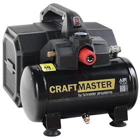 SCHNEIDER CRAFTMASTER, leiser, tragbarer, ölfreier Kompressor, 6-Liter-Tank, maximaler Druck: 8 bar, Leistung: 0,75 PS, Geräuschpegel: 49 dB LpA