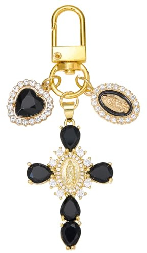 WEWAYSMILE Breloque en forme de croix pour sac à main, porte-clés en forme de croix en cristal étincelant avec cœur pour sac à main, sac à main, portefeuille, pendentif, sac, accessoires de décoration