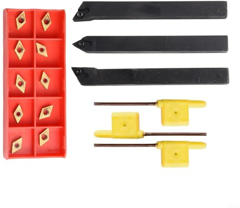 Shophubio Utensili per tornio CNC per acciaio inossidabile, set di portautensili per tornitura esterna con inserti in carburo DCMT070204, supporti per barre di alesatura con gambo da 10 mm, 93 gradi