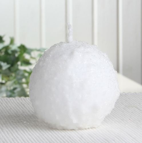 CandleCorner Kugelkerze Schneeball, ca. 8 cm Ø, weiß mit Glitter, einzeln