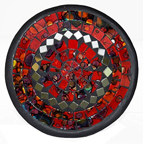 Simandra Mosaikschale Tonschale Glasschale Dekoschale Mosaik Kunsthandwerk Glassteine Deko rund Spiegel M Color Rot