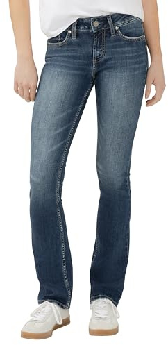Silver Jeans Co. Damen Suki Mid Rise Curvy Fit Slim Bootcut Jeans, Dunkle Vintage-Waschung, 31W x 31L