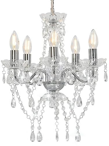 vidaXL Kronleuchter Deckenleuchte Lüster Kristall Lampe Leuchte Wohnzimmer Hängeleuchte Hängelampe Pendelleuchte Deckenlampe Silbern Rund 5xE14