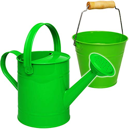 2 TLG. Set: Kleiner - Eimer + Gießkanne - Metall - grün/apfelgrün - 1,5 Liter - Blech Kindereimer Blecheimer/Metalleimer Sandeimer/Kindereimer Garteneim..