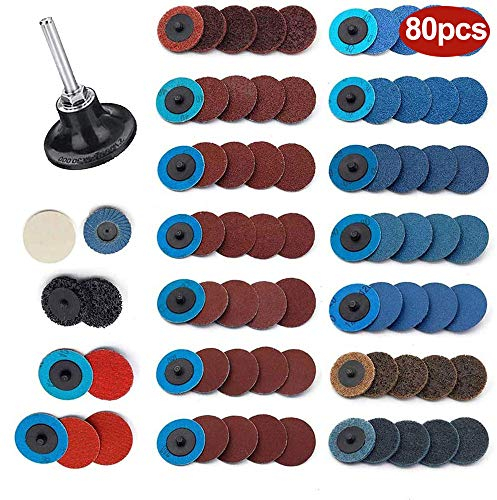 80pcs 2” Sanding Discs & 1/4” Shank Holder Set - Quick Change Sanding Disc Kit, Surface Conditioning Discs for Die Grinder Surface Prep Strip Grind Polish Burr Finish Rust Paint Removal