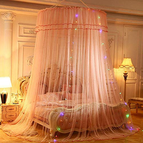 YWZQ Zanzariera a cupola per letto, baldacchino con luce a led, rete per tende da letto a baldacchino ultra grande appesa per neonati, bambini, adulti 3 ingressi per letti singoli o king size-Giada