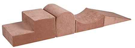 MEOWBABY Schaumstoff Bausteine für Kinder - Baby 4 Elemente Softbausteine Spielplatz 195x45cm, Samt, Beige