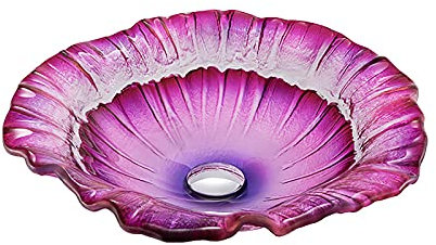 SHUGUANG Lavabo Vasque en Verre Trempé, Vasque à Poser en Verre Trempé Irrégulier Lavabo Lave-Mains, Lavabo Vasque a Poser avec Ensemble de Drainage, 430×430×125mm,Rose