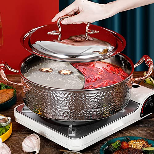MNSSRN Multi-Grid Edelstahl-heißer Topf, verdickter Spezialtopf für den Induktionskocher, aus Edelstahl des Haushalts aus Edelstahl, Zwei Geschmack/DREI Aroma-Suppentopf,2,32cm