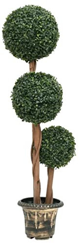 vidaXL Plante de Buis Artificiel avec Pot Forme de Boule Fausse Plante Réaliste Décor Floral Décoration d'Extérieur Jardin Salon Vert 119 cm