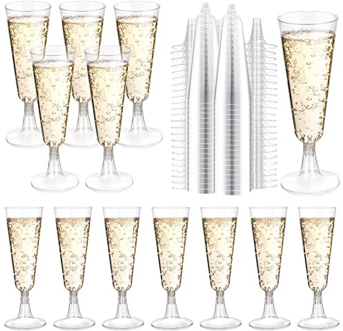 Copas de champán de plástico, paquete de 200 copas de champán desechables de 5.5 onzas, flautas de plástico transparente para fiestas, bebidas, cócteles, copas de acrílico para boda, copas de tostado,