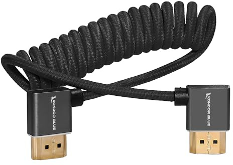 KONDOR BLUE KONDOR Blue 4K Full HDMI Thin Right Angle Braided Cable for On-Camera Monitors, Capture Cards + More, Black