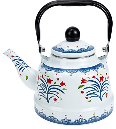 SCIBOR Emaille Teekanne Wasserkocher Vintage Kaffeekanne Retro Kanne Induktion Teekocher Blumen Wasserkessel Wasserkanne Teekessel Tea Pot Chinesische Kessel Für Gas Herd Gasherd (2.5L)