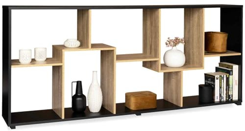IDMarket - Doppelpositionsregal Tania schwarzes Holz und Buchennachbildung B 161 cm