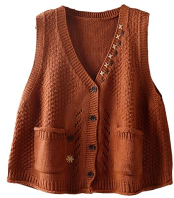 Alloaone Pull Ample sans Manches pour Femmes, Cardigan en Tricot, Hauts Décontractés