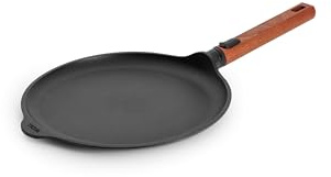 Woll Eco Logic QXR - Padella per crêpes, induttiva, Ø 26 cm, con manico in legno sostenibile rimovibile, adatta a tutti i piani cottura, senza PFAS, rivestimento antiaderente, in alluminio pressofuso
