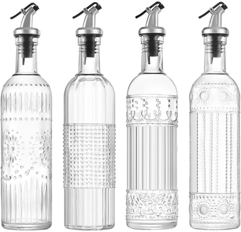 BAKAMITAYI Juego de 4 dispensadores de aceite y vinagre, dispensador de vidrio de aceite de oliva original para cocina, 500 ml