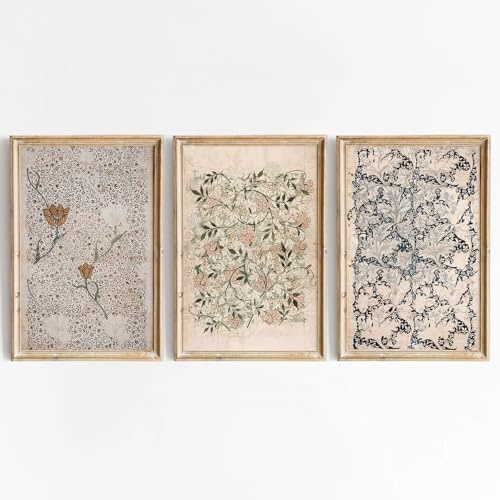 Vintage William Morris Wall Art Decor Boho Floral Botanical Canvas Pictures Abstract Neutral Flower Prints Vintage Farmhouse Artwork Painting for Living Room Bedroom 12x16 Inch Unframed Set of 3